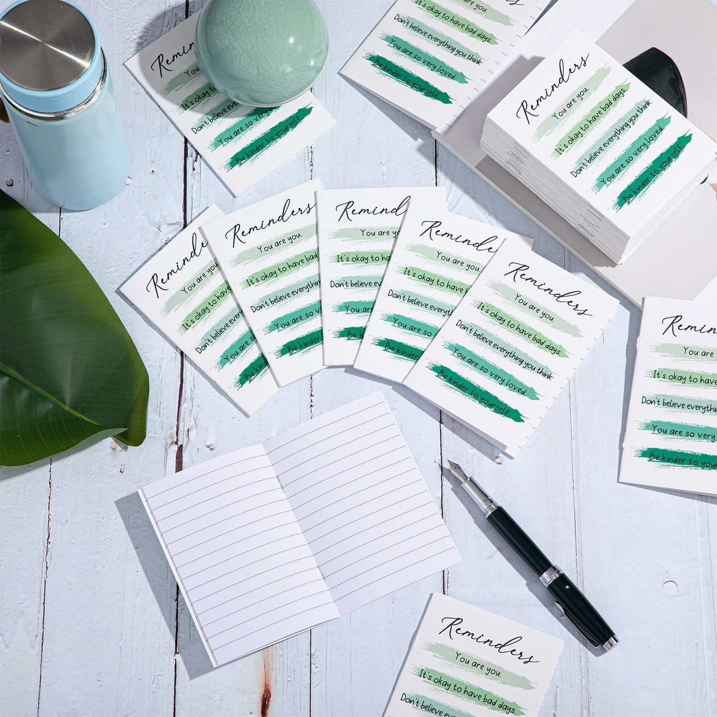Eaasty 50 Pcs Mental Health Awareness Gifts Bulk Inspirational Little Reminders Green Ribbon Mental Health Journal Mini Notebook Employee Appreciation Gifts for Coworkers Staff Teacher Visitors