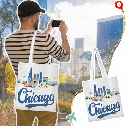 Paterr 6 Pcs Chicago Canvas Tote Bag Watercolor Chicago City Souvenir Gift Souvenir Women Travel Gifts Grocery Shopping Bag Christmas Party Favors