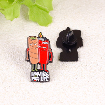 Stoner Smoking Weed Enamel Pin, Cannabis Smoker Marijuana Lapel Brooches, Blunt & Lighter Homies For Life Badges, 420 Smoker Brooch Badge, Marijuana Lover Gift, Gift For Smoker, Cannabis Addicted Decorative Jewelry Accessories Pin For Backpacks Hats...