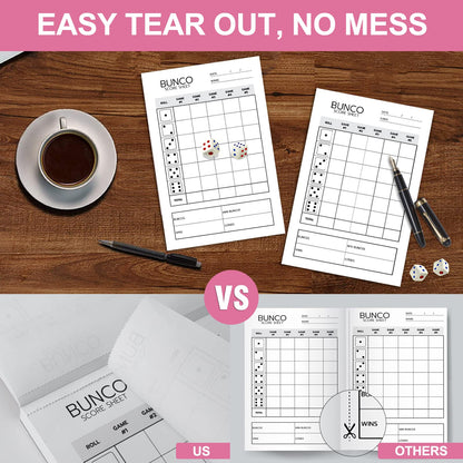 Bunco Score Sheets: 100 Single Side Large Print Score Sheets with Perforation, Perfect Addition to Your Bunco Game Kit and Bunco Party Supplies