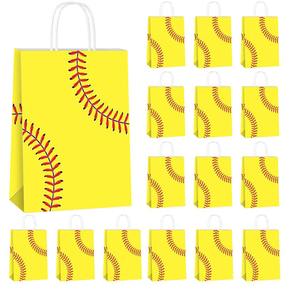 MIMIND 16 Pack Softball Gift Bags with Handles Paper Party Favor Goodie Bags Softball Treat Bags for Birthday Game Day Sport Themed Party Supplies