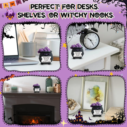Cute Witch Cauldron Crochet Plush with Positive Affirmation Card - Unique Spooky Witchy Birthday Gifts for Women, Perfect Witchcore Halloween Boo Basket Stuffers - Seasonal Home & Office Decoration