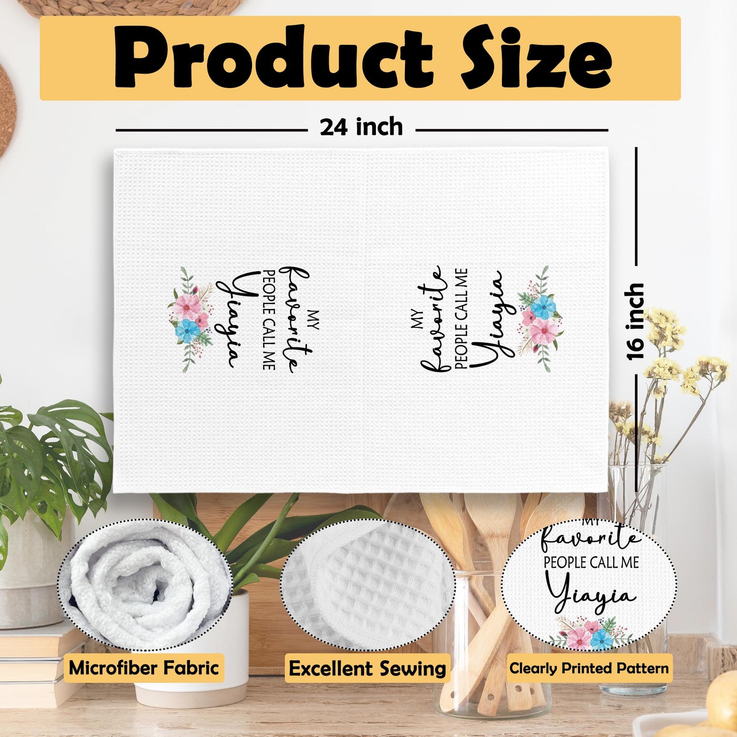 Yiayia's Kitchen Towels, Yiayia Gifts Grandma Gifts, Grandma Gifts from Grandchildren Grandkids Hand Towel Tea Dish Towels 16x24 Inch