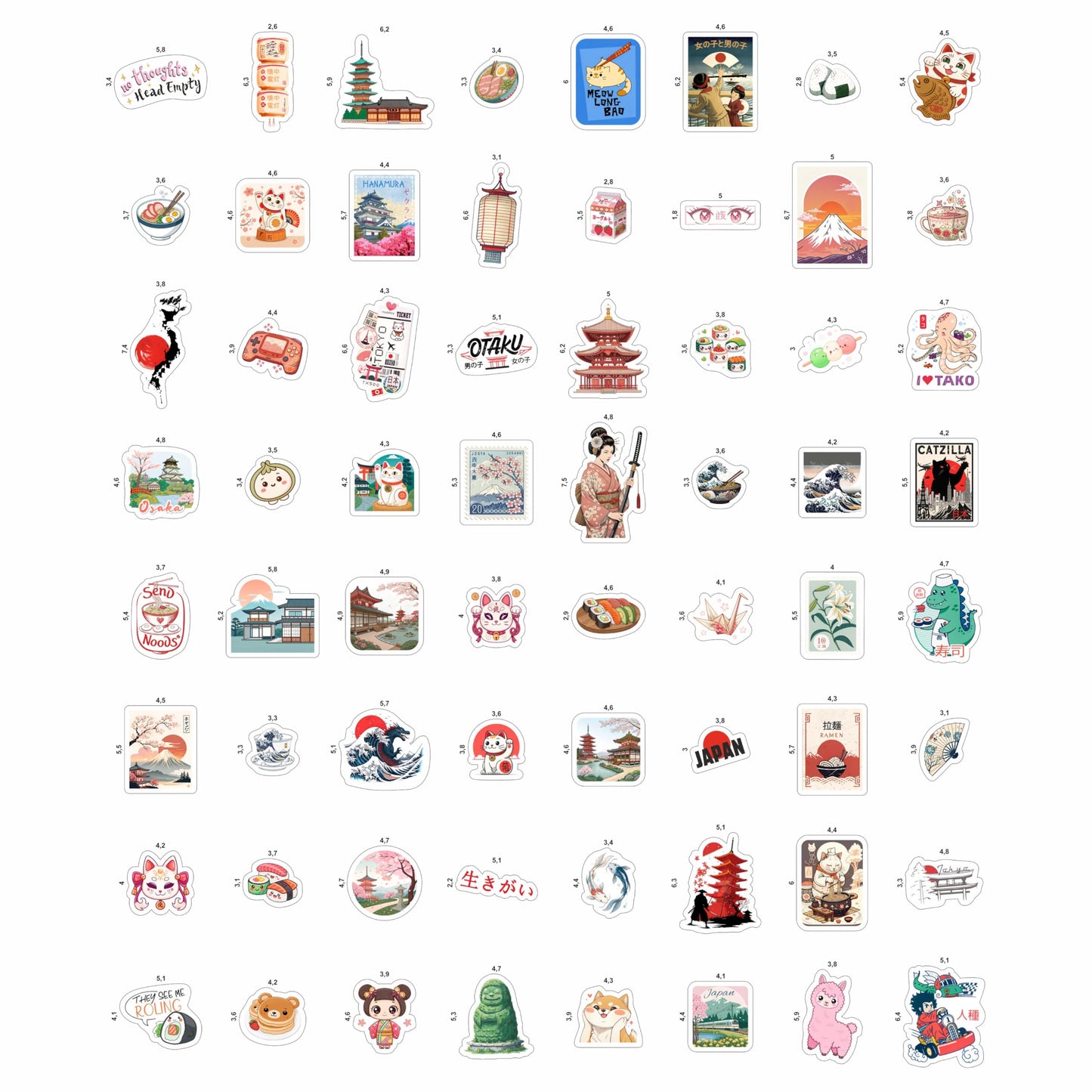 100Pcs Japanese Stickers, Japan Stickers for Scrapbooking - Japan Party Decorations - Japanese Gifts - Gift for Women & Men