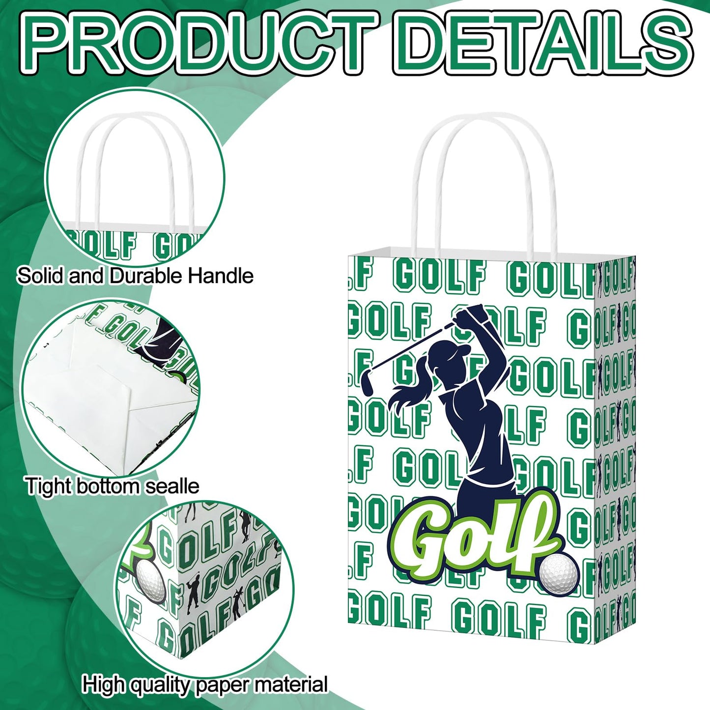 MotiMind 24 Pcs Golf Party Favor Bags Golf Themed Goodie Gift Wrapping Paper Bags with Handles Portable Sports Ball Candy Snack Treat Pouch for Birthday Party Decorations Team Supplies