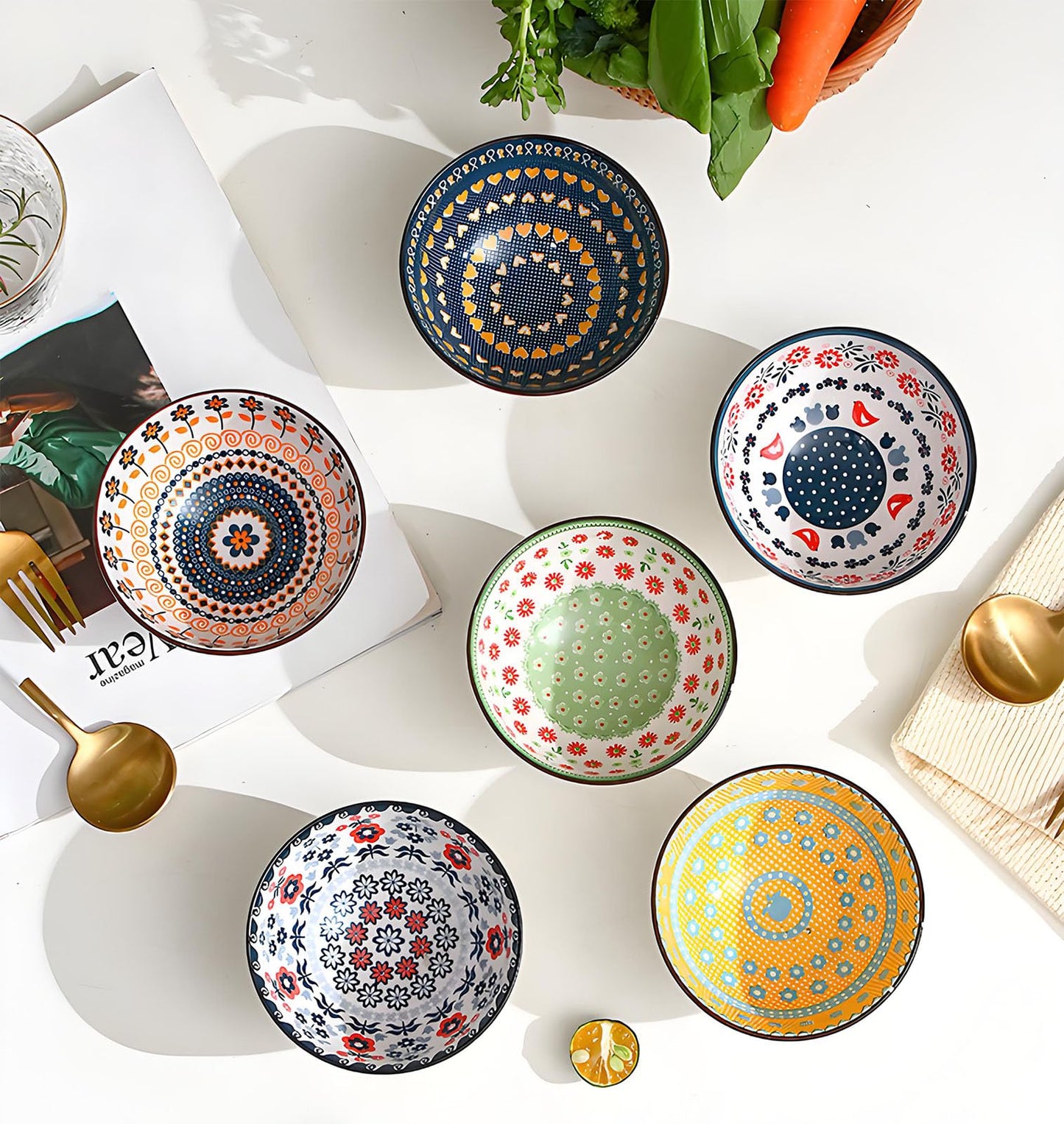 Rice Bowls 10oz, Japanese Style Bowls Set of 6 with Gift Box - Ceramic Bowls for Soup, Dessert, Ice Cream, Snack - Kitchen Gifts for Women Christmas Gift