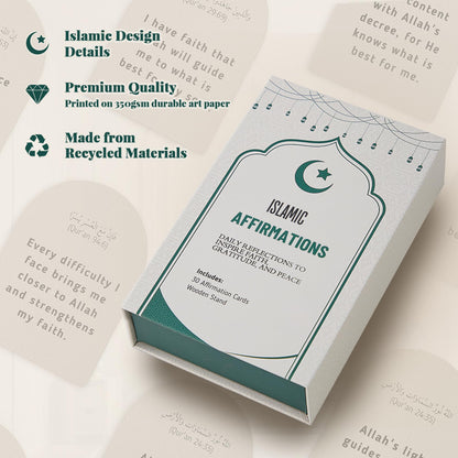Islamic Affirmation Cards Set of 30, Magnetic Box & Stand - Ideal for Ramadan Gifts, Eid Gifts, Islamic Gifts, Eid Decorations for Home, Eid Mubarak Decorations, Positive Affirmations Cards, Muslim