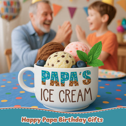 Funny Papa Gifts for Fathers Day from Granddaughter, Cool Birthday Grandparents Day Gift for Papa Grandpa from Grandkids Grandson, Novelty Papa's Ice Cream Bowl Presents Set