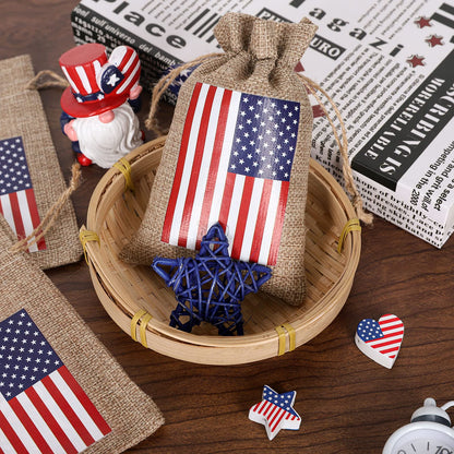 Whaline 20 Pcs 4th of July 250 Anniversary Burlap Drawstring Gift Bags Patriotic American Flag Treat Goodie Bags Pouch Bag for Independence Day Memorial Day Veterans Day Labor Day DIY Crafts Decor, 4 x 6"