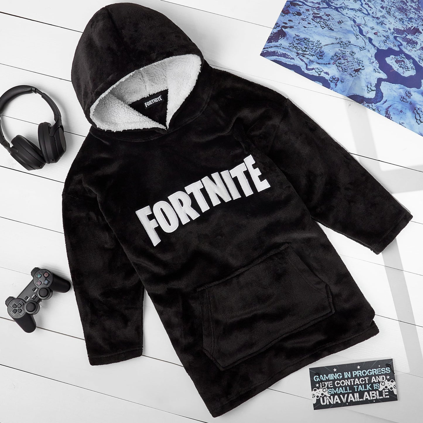 Fortnite Blanket Hoodie Gifts for Boys Teens, Oversized Fleece Pullover with Sherpa-Lined Hood, Wearable Blanket for Gamers