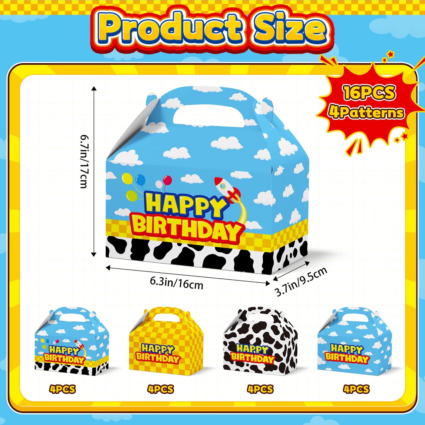 Bsenhe 16PCS Cartoon Gift Bag, Cartoon Birthday Decorations Goodie Bags Party Favor Boxes for Theme Birthday Party Supplies Sky White Cloud Cow Print Candy Bags