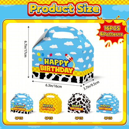 Bsenhe 16PCS Cartoon Gift Bag, Cartoon Birthday Decorations Goodie Bags Party Favor Boxes for Theme Birthday Party Supplies Sky White Cloud Cow Print Candy Bags