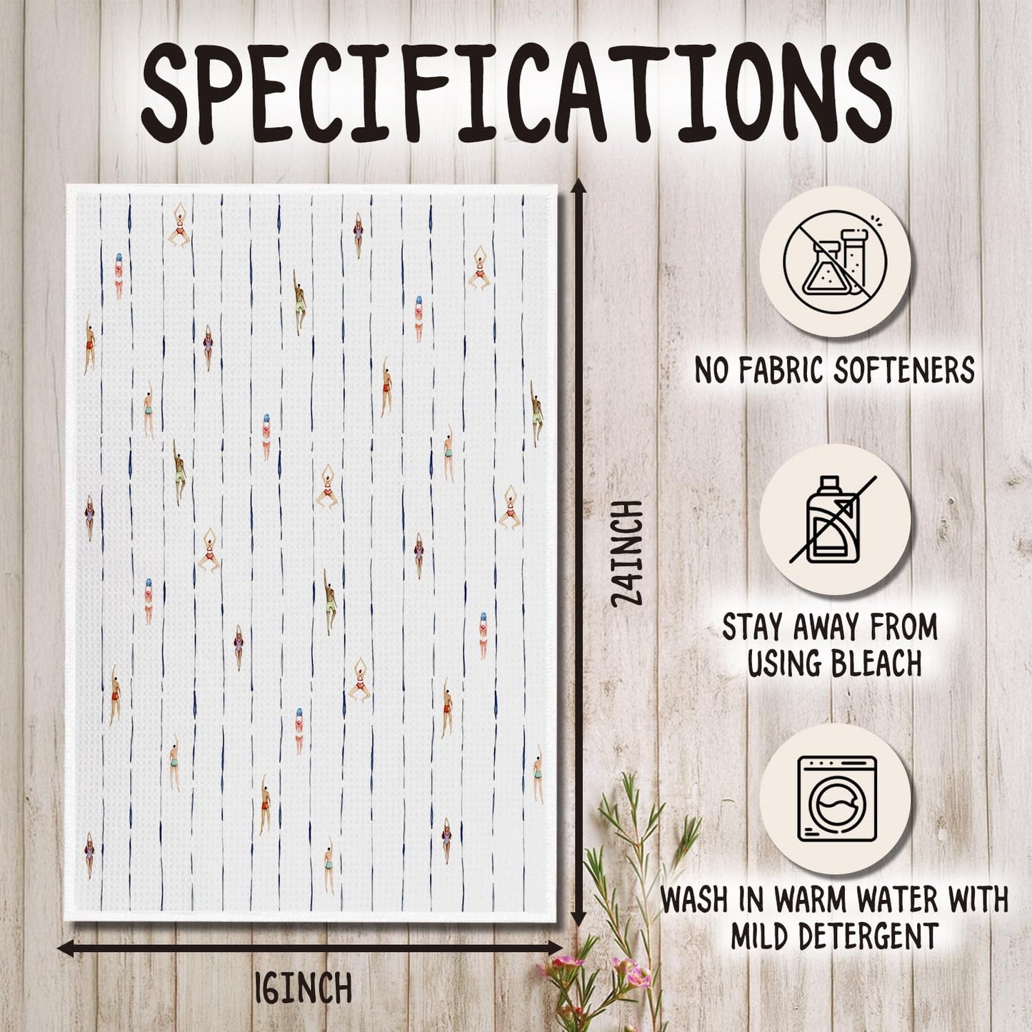 Funny Modern Minimalist Swimming Kitchen Towels, Swim Coach Team Gifts Dish Tea Towels, Sports Swimmers Decorative Hand Towel for Kitchen Bathroom, 16x24 Inch Set of 2