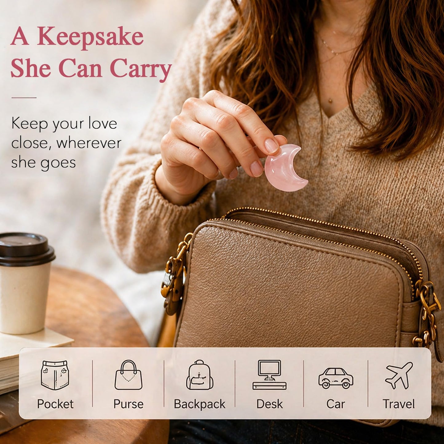 Sister Gift from Sister, Rose Quartz Moon Pocket Hug Keepsake, Meaningful Birthday Gift for Sister, Long Distance Sister Gift, Emotional Love Reminder Gift for Women, Graduation