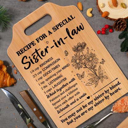 Gifts for Sister in Law, Sister In Law Birthday Gifts, Unique Recipe Cutting Board for Sister in Laws, Mothers Day, Christmas, Housewarming Gifts for Sister in Law Adult