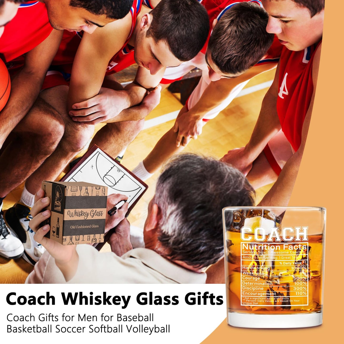 Futtumy Coach Nutrition Facts Whiskey Glass, Coach Gifts for Men, Basketball Coach Gifts, Baseball Coaches Gift, Best Coaches Gift for Soccer Softball Volleyball for Graduation Competition Christmas