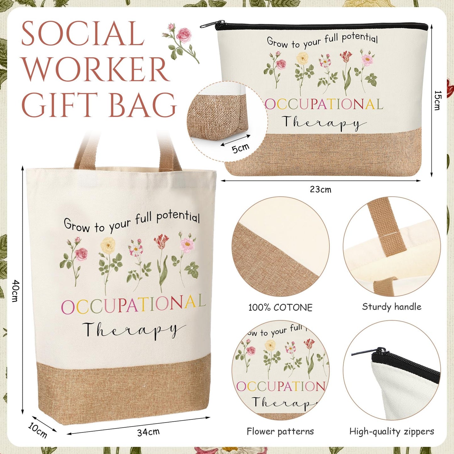 Motipuns 5 Pcs Appreciation Gifts Set Women Occupational Therapists Speech Language Pathologists Social Workers Tote Gift(Occupational Therapy)
