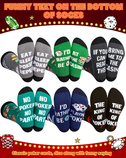 Eurzom 6 Pairs Funny Casino Crew Socks for Men Women Novelty Poker Dice Pattern Sock Mom Father Birthday Gift Casino Lover