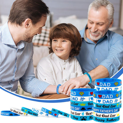 JUNEBRUSHS 42pcs Father's Day Silicone Wristbands Party Favors Rubber Bracelets for Happy Father's Day Dad’s Birthday Themed Party Supplies Goodie Bag Stuffers Fillers
