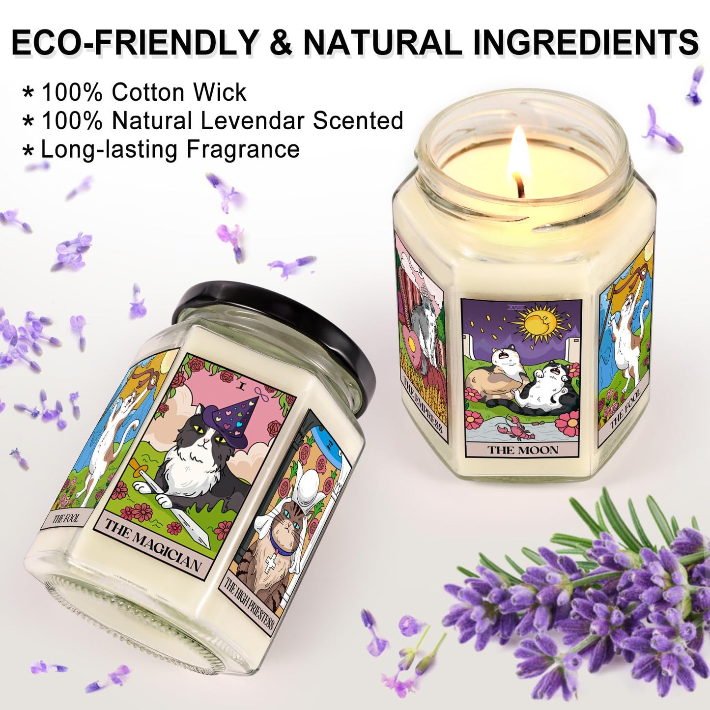 Gifts for Women-Best Friend Birthday Gift for Female-Astrology Gift for Friends-Witchy Gifts for Sister-Funny Candles for Her,Sister,Mom,BFF-Tarot Cat Lavender Candles-8oz Candle Jars