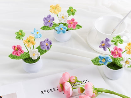 LAIDANLA Crochet Flowers Forget Me Not Potted Plant, Mini Handmade Knitted Flower for Desk, Crochet Flower in Pot, Unique Gifts for Women Teacher Mom Friend, Birthday Graduation