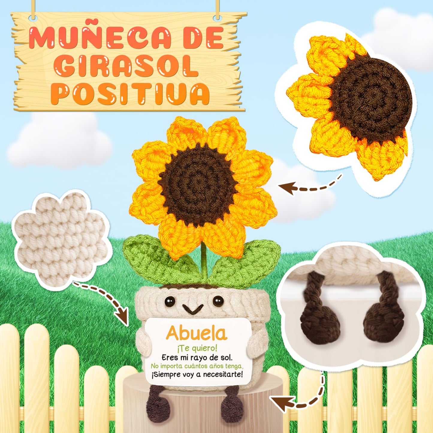 AceThrills Abuela Gifts for Abuela on Birthday Mothers Day, Regalos para Abuela, Regalos de CumpleañOs Navidad para Abuelas Mujer – Girasol Tejido a Mano