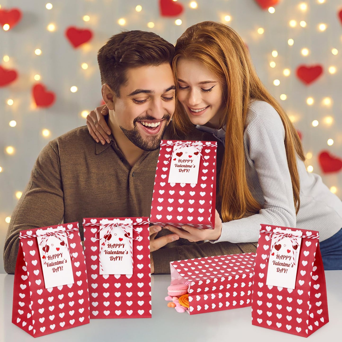 Abilat 24 Pack Valentines Gift Bags with Cards Valentine Gift Treat Bag Mini Goodie Bags for Valentine's Day Gifts Wrapping Party Favors, Classroom Exchange Prizes