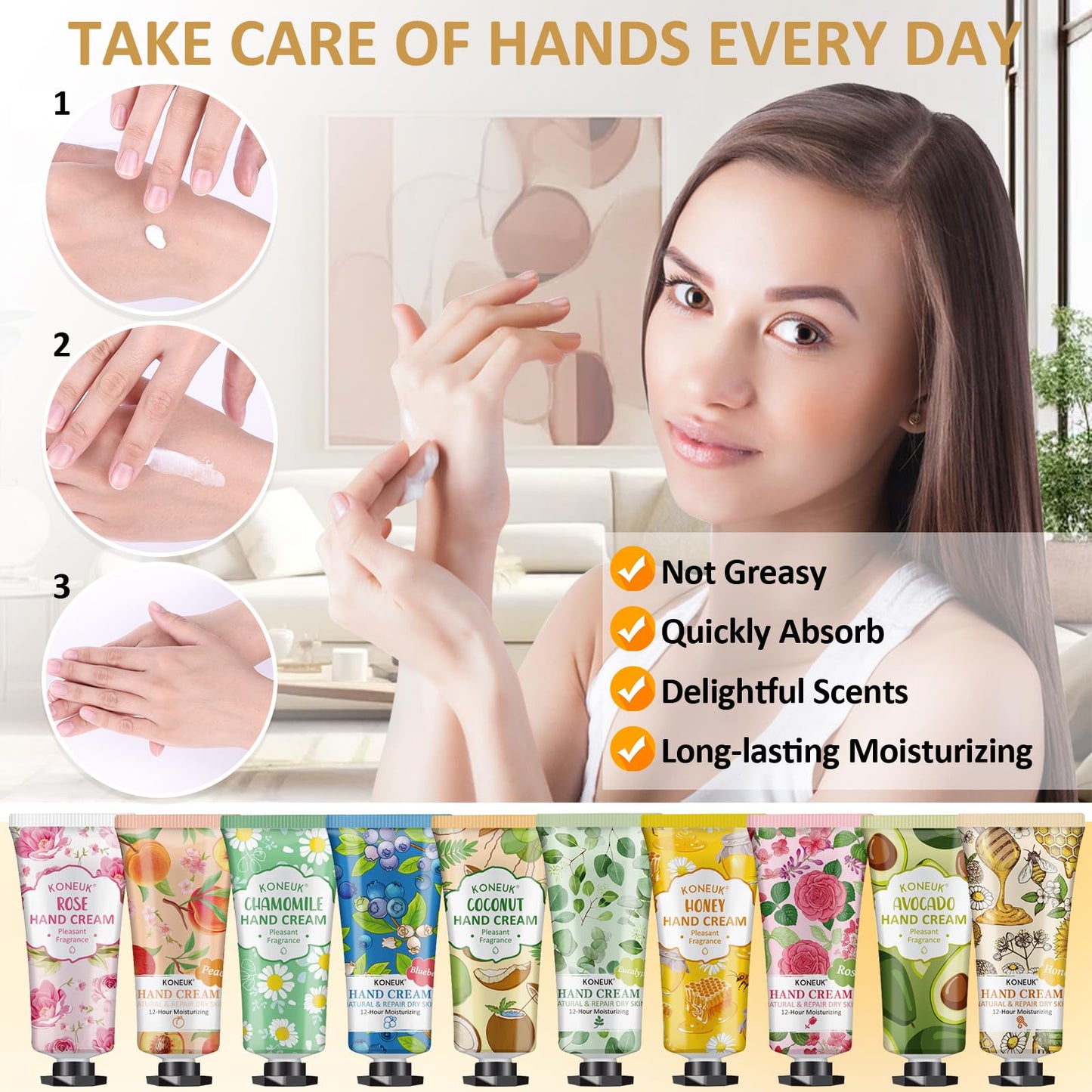 KONEUK 8 Pack Hand Cream Gifts Set for Women, Mini Hand Lotion Travel Size for Dry Cracked Hands, Bulk Hand Cream for Mothers Day Gifts, Bridal Shower Favors, Birthday Gifts, Teacher Gifts