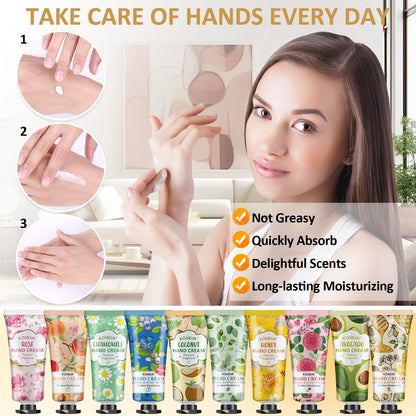 KONEUK 8 Pack Hand Cream Gifts Set for Women, Mini Hand Lotion Travel Size for Dry Cracked Hands, Bulk Hand Cream for Mothers Day Gifts, Bridal Shower Favors, Birthday Gifts, Teacher Gifts