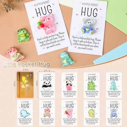 Wonderjune 9 Sets Pocket Hug Bulk Little Resin Animal Emotional Gifts with Positive Pocket Hug Card Appreciation Gifts for Classroom Graduation Teacher Nurse Friends Student(Cute Style)