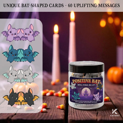 Positive Bat Jar, Emotional Inspirational Support Bats with 60 Affiramtion Cards, Halloween Gifts for Women Kids Teens Friends, Boo Halloween Basket Stuffers for Women