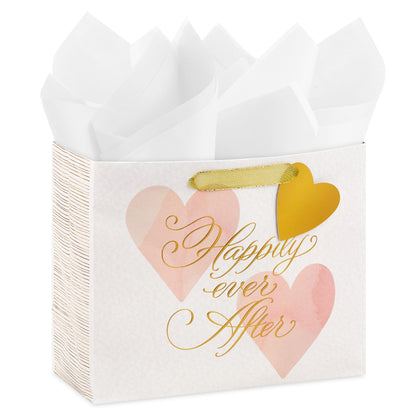 Hallmark 7" Medium Horizontal Gift Bag with Tissue Paper (Happy Ever After) for Weddings, Engagements, Bridal Showers