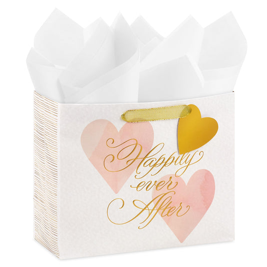 Hallmark 7" Medium Horizontal Gift Bag with Tissue Paper (Happy Ever After) for Weddings, Engagements, Bridal Showers