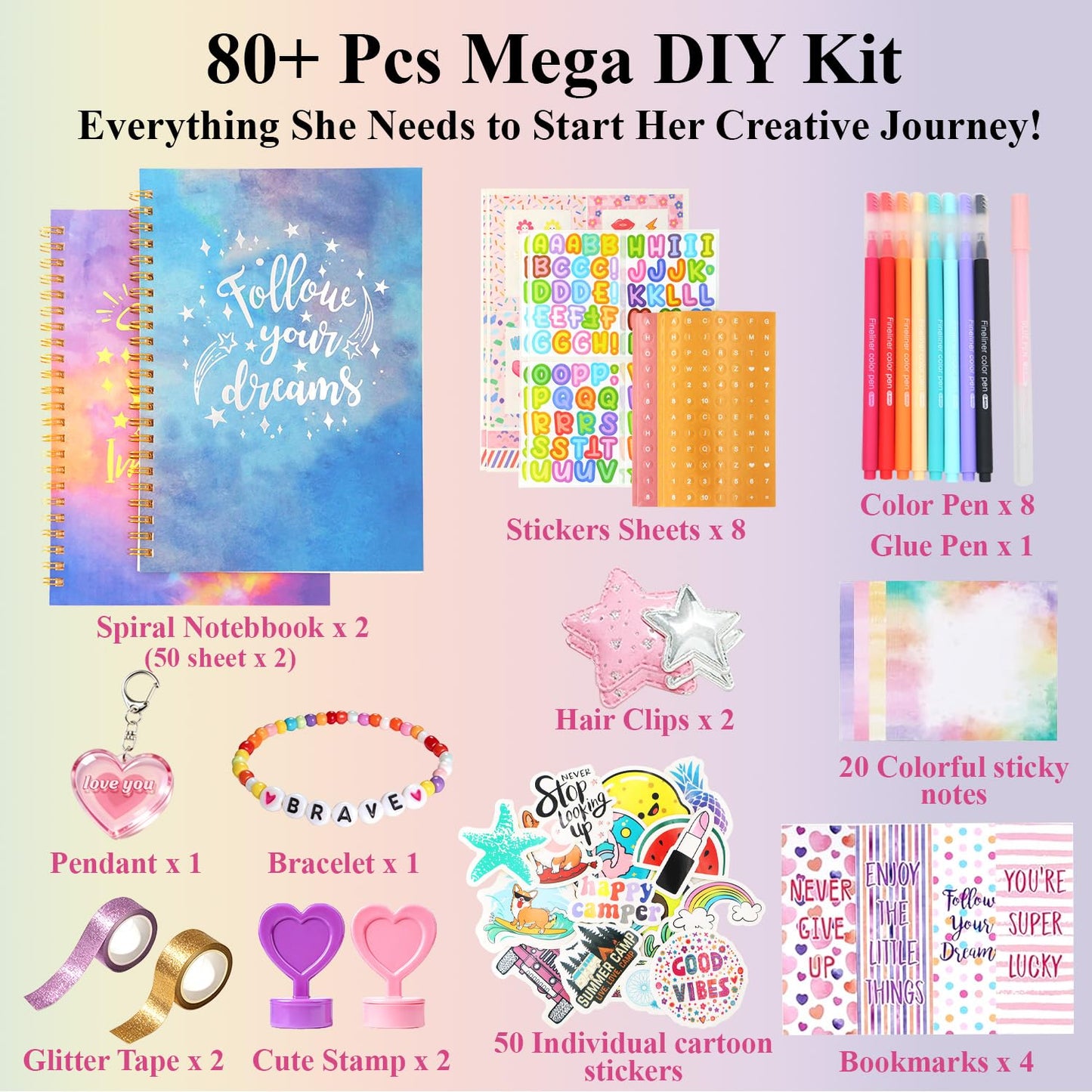 DIY Journal Kit for Girls Ages 8-12, 200+PCS Teen Tween Girl Gifts Trendy Stuff, Party Favors for Kids 8-12, Birthday Gift for Girls.