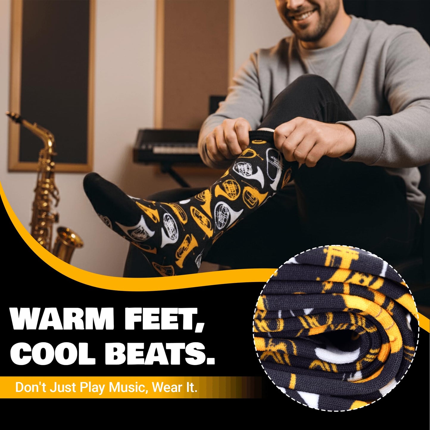 Music Instruments Socks for Men Women, Novelty Socks Gift for Musicians & Music Lovers