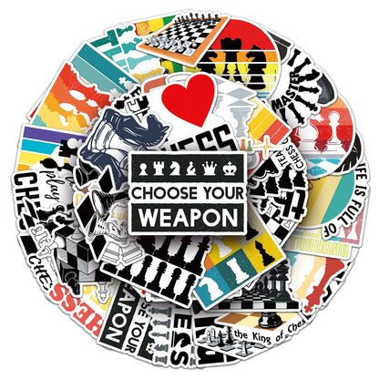 50 Pcs Unique Chess Stickers, 1.5-3 Inches Waterproof Vinyl Decals for Journals, Locker, Room Decor, Ideal for Chess Lovers Kids Adults