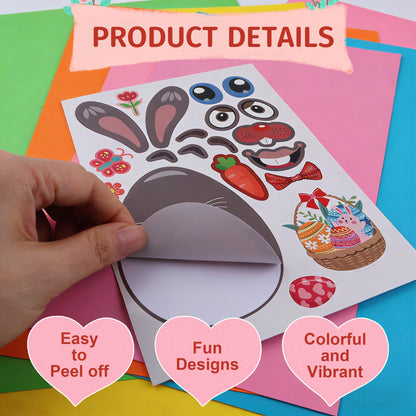 Easter Stickers, Easter Basket Stuffers Gifts, 24 Sheets DIY Happy Easter Make A Face Stickers Crafts with Eggs Themed Game Toys Classroom Activities Party Favor Supplies Decorations