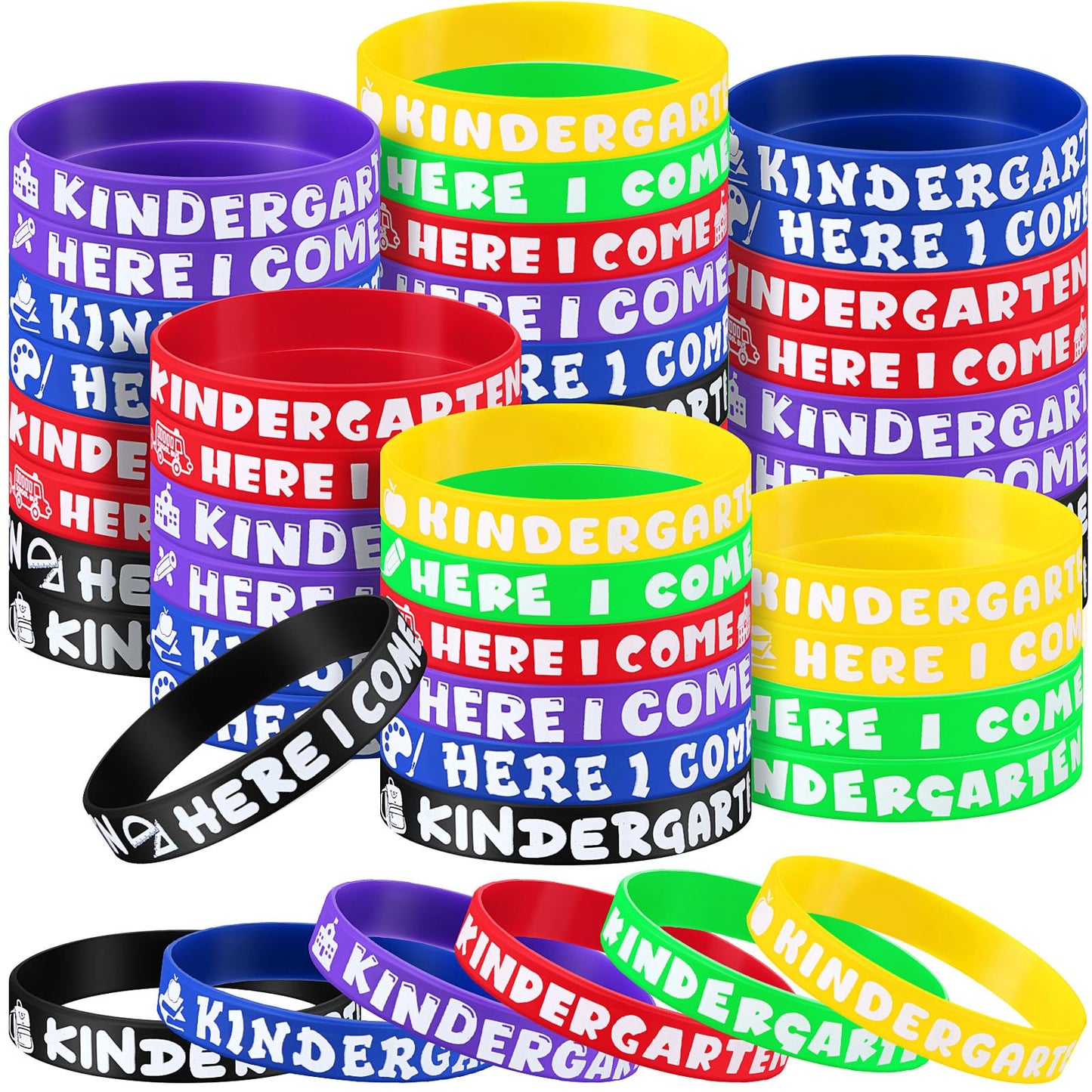 Simgoing 120 Pcs Kindergarten Rubber Bracelets Kindergarten Themed Silicone Wristbands Back to School Party Favors Classroom Decor Supplies Exchange Gifts