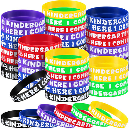 Simgoing 120 Pcs Kindergarten Rubber Bracelets Kindergarten Themed Silicone Wristbands Back to School Party Favors Classroom Decor Supplies Exchange Gifts