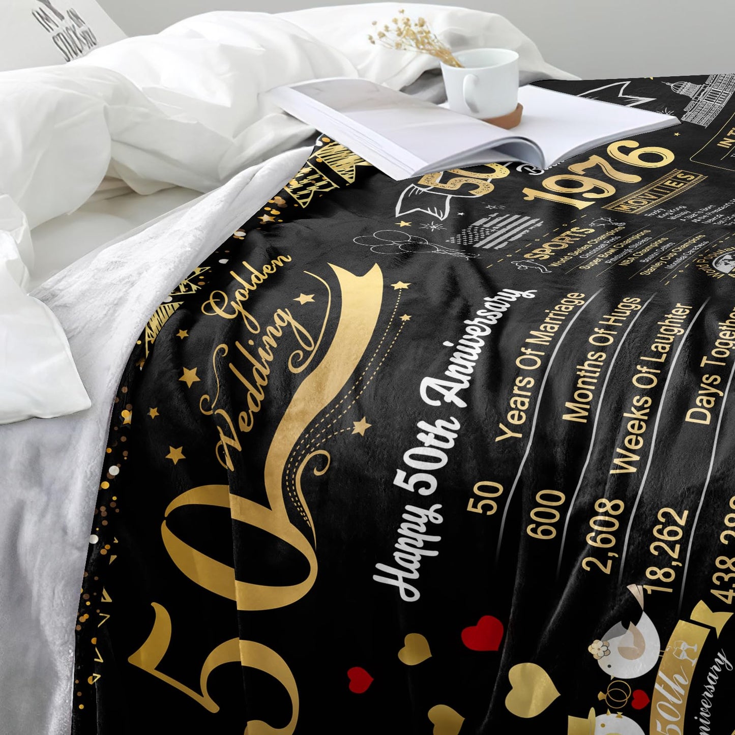elseven 50th Anniversary Wedding Gift 50th Wedding for Her 50 Year Anniversary for Couples Wife Husband Best Anniversary Blanket Present Throw Blanket 50x60 Inch, Golden