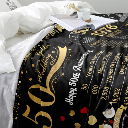 elseven 50th Anniversary Wedding Gift 50th Wedding for Her 50 Year Anniversary for Couples Wife Husband Best Anniversary Blanket Present Throw Blanket 50x60 Inch, Golden