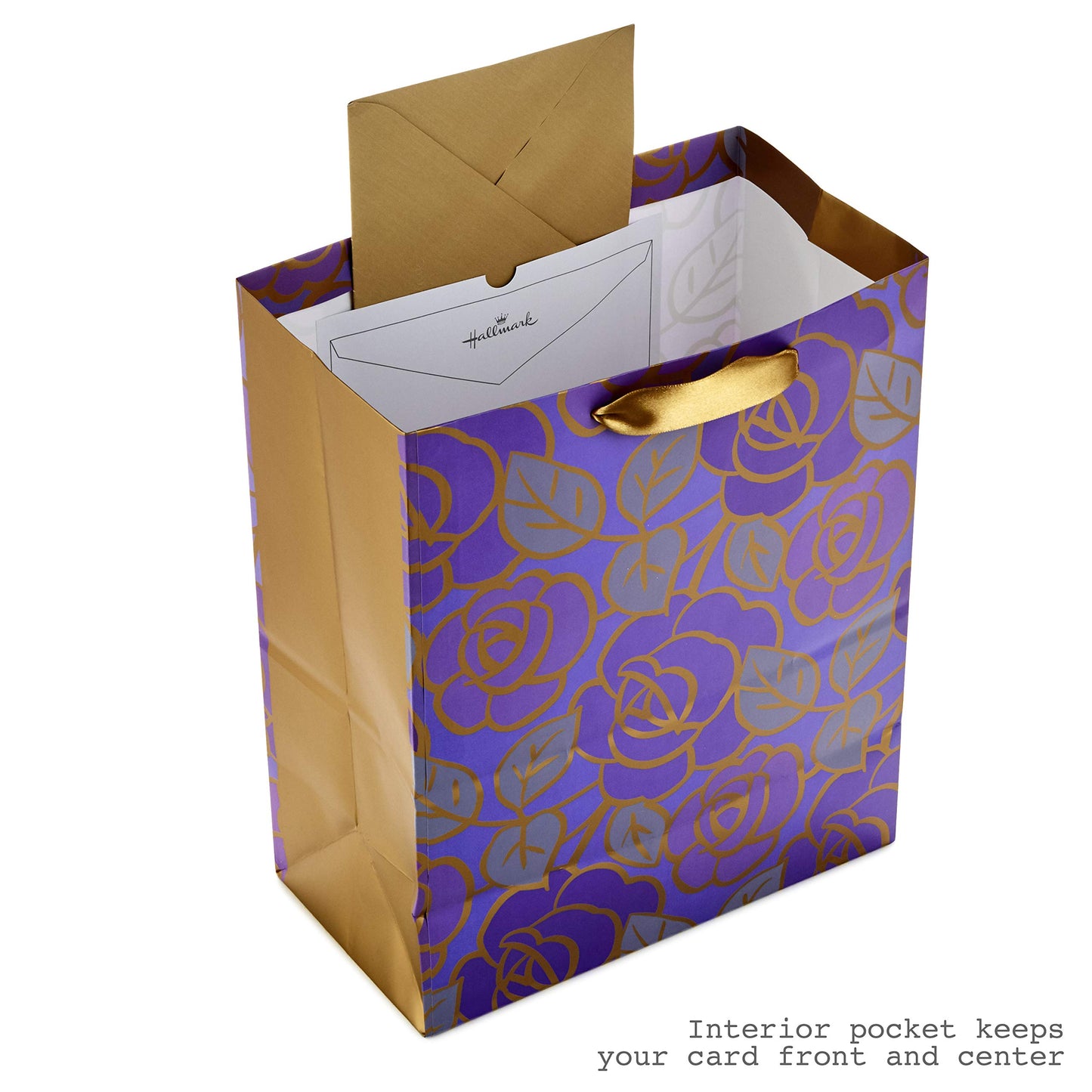 Hallmark 13" Large Gift Bag with Tissue Paper (Purple Flowers, Gold Accents) for Birthdays, Mother's Day, Bridal Showers, Weddings, Retirements, Anniversaries, Engagements, Any Occasion