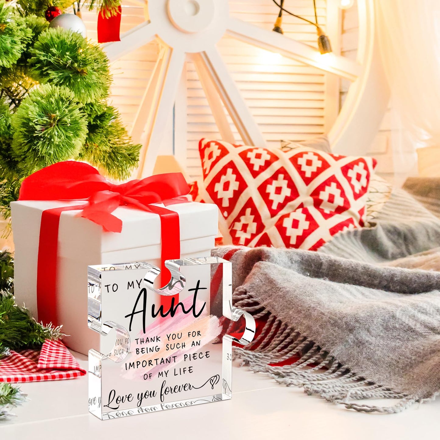 LukieJac Aunt Gifts - Unique Acrylic Puzzle-Shaped Plaque Desk Decoration for Aunt's Birthday, Christmas, Wedding, Mother's Day