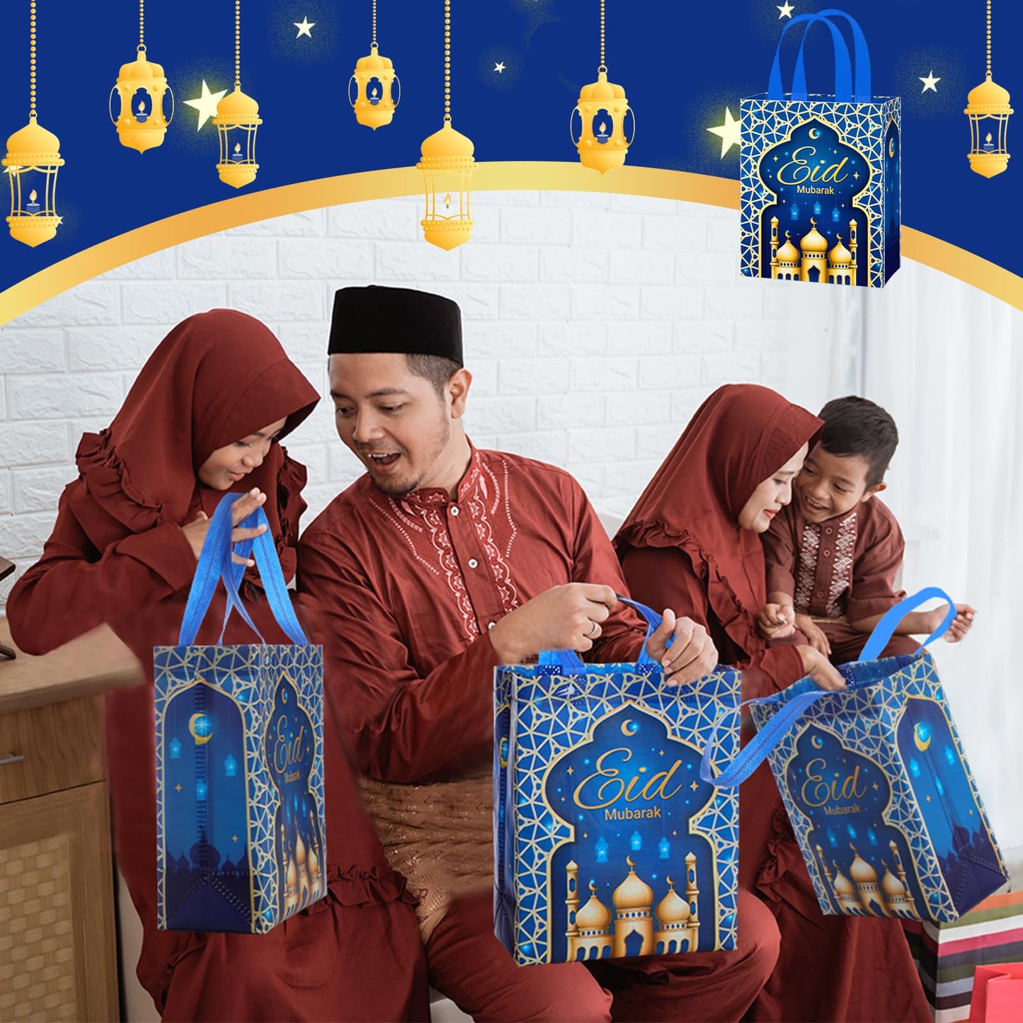 Eid Gift Bag with Handles Reusable Mubarak Treat Bag Non Woven Tote Bags for Ramadan Eid