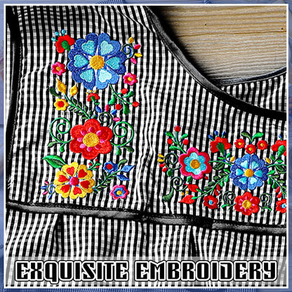 Coume Traditional Mexican Apron for Women Pocket Beautiful Flower Embroidery Apron Mandile Para Mujer Grandma Gift