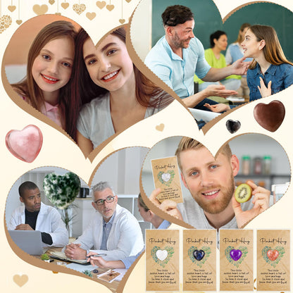 Nosiny 30 Sets Heart Stones Bulk Gift for Women Pocket Hug Token Gift Cards 0.8'' Natural Heart Crystals and Healing Stones with Card Mental Health Favor for Graduation Teacher Nurse Friend Coworker