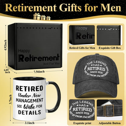 Cabtnca 8 Pcs Retirement Gifts for Men Funny Retirement Gift for Men 2026, for Coworker Dad Boss Grandpa Teachers, Includes Mug Hat Candle Socks Dice Pen Greeting Card, Retired Gifts for Man