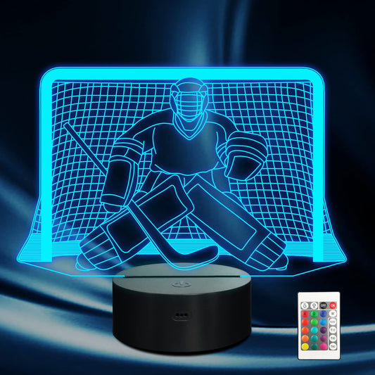 Ammonite Ice Hockey Night Light, 3D Goalie Lamp with 16 Color Changing, Remote Control and Timer, Men's Ice Hockey Decor Light for Kids, Boys, Girls, Sports Fans