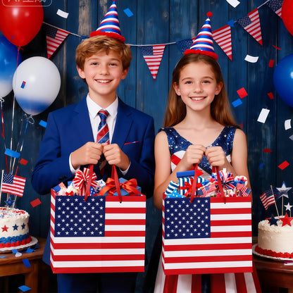 United States US Flag Gift Bag with Card & Wrapping Papers, USA 4th of July Gift Bag Party Decorations American Patriotic for National Day of The United States,Birthday,Souvenirs Goodie Treat Bag
