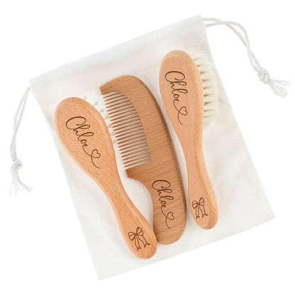 Custom Wooden Baby Brush set, Optional Icons and Fonts, Personalized Wooden Baby Brush and Comb Set, Personalized Baby Gifts, Baby Shower Gift Girls, Boy